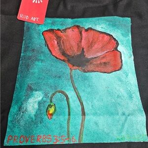Red and Green Hand Painted Floral Canvas